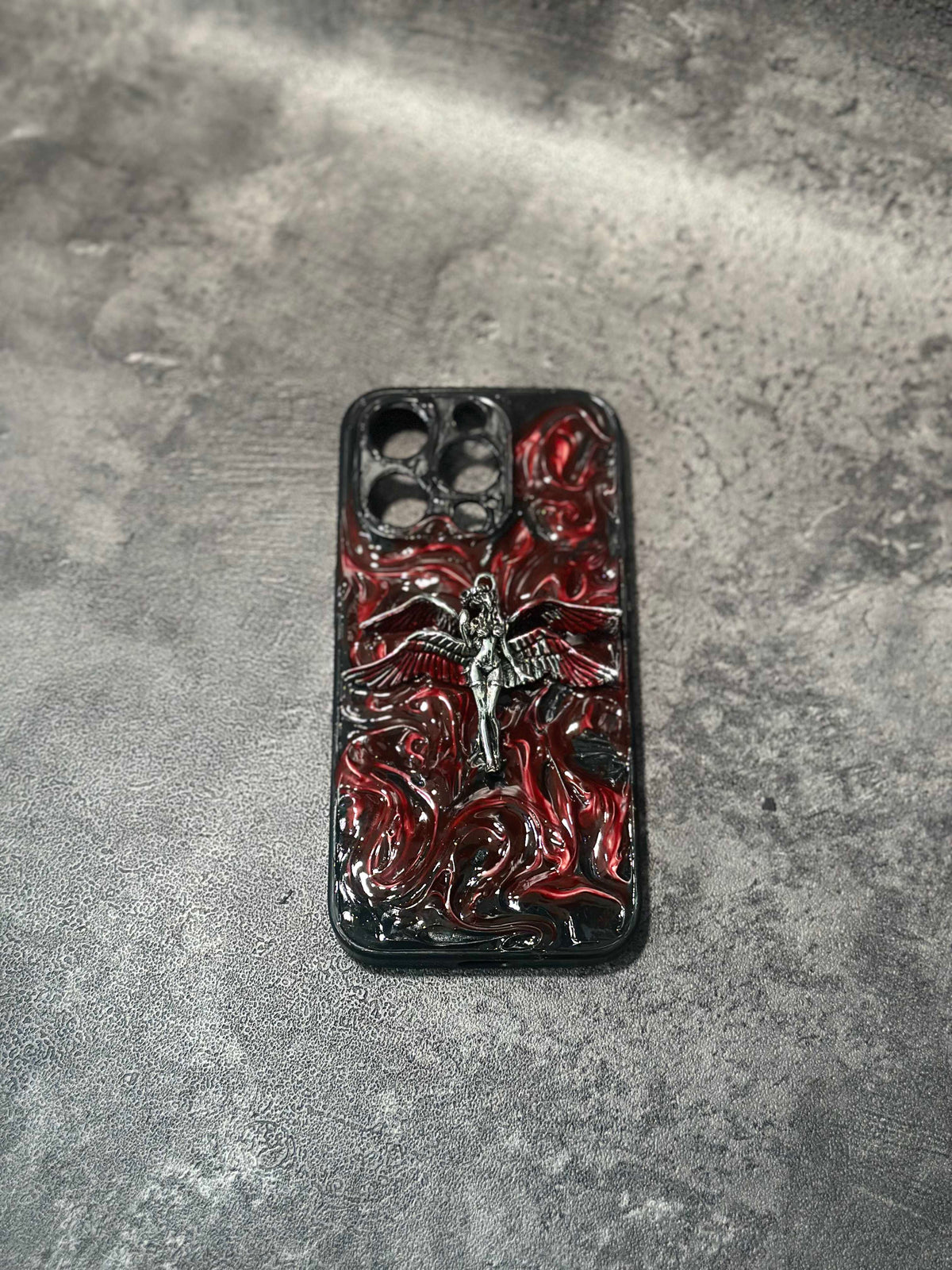 "Gothic Relics" 3D Embossed Phone Case | Bloody Cross, Fallen Angel & Spine Ribcage Art - body jewelry 5