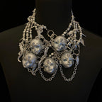 Silver Metallic "Third Eye" Crying Doll Face Choker - Black Leather & Gothic Cross Studs - Crux Jewelry product image 7