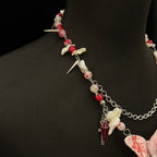 Bloody "Ghost Bride" Butterfly Doll Face Necklace - Double Happiness Symbol & Coffin Charm - Crux Jewelry product image 6