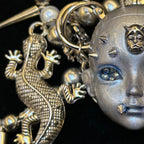Silver Metallic "Third Eye" Crying Doll Face Choker - Black Leather & Gothic Cross Studs - Crux Jewelry product image 3