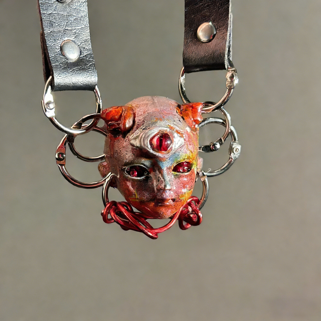 Industrial Grunge "Mutant" Third Eye Doll Choker - Red Wire & Large O-Rings - Crux Jewelry product image 1