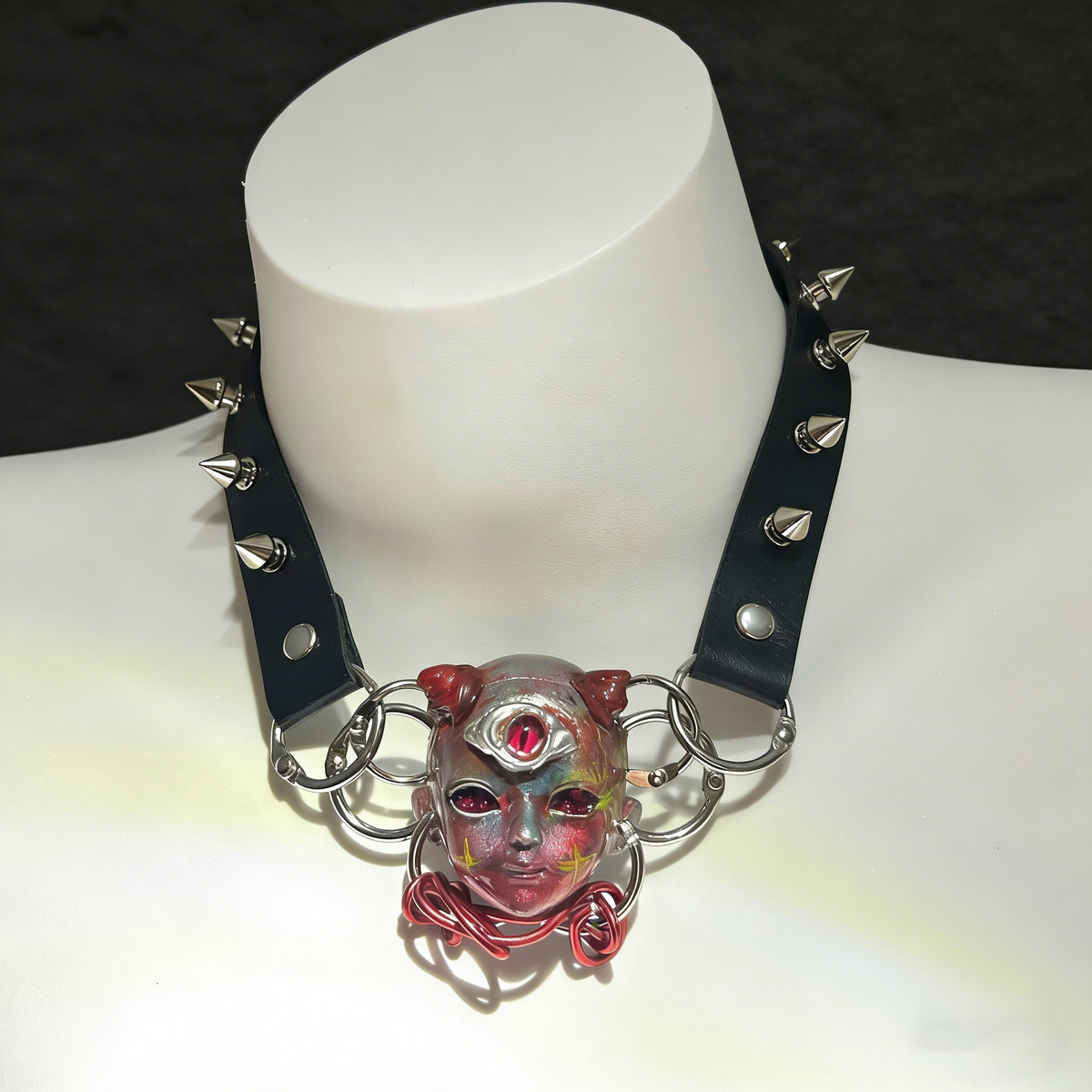 Industrial Grunge "Mutant" Third Eye Doll Choker - Red Wire & Large O-Rings - Crux Jewelry product image 2