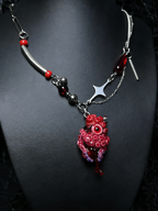 Trapped in Medicine Jar Necklace - Red Tentacle Specimen & Silver Cross - Crux Jewelry product image 3