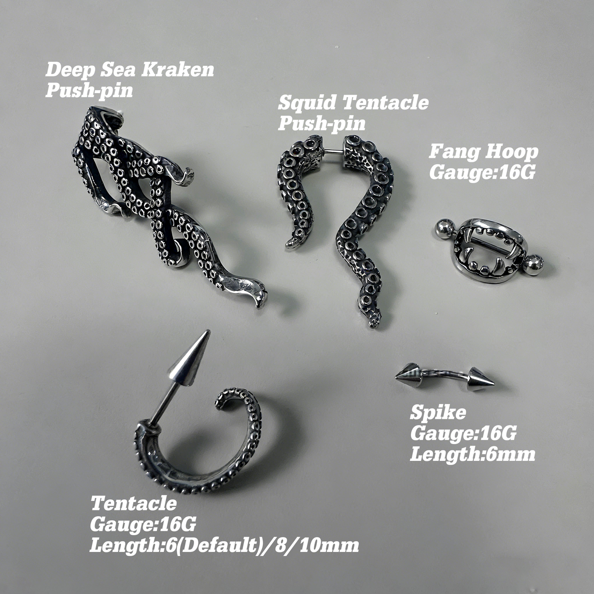 The "Abyss" Collection | Deep Sea Kraken & Tentacle Earrings Stack - ear and cartilage jewelry 3