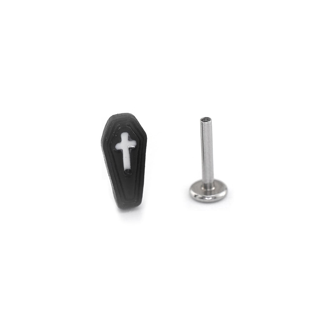 Hallowmas - Gothic Resin Cross Coffin Stainless Steel Ear Studs - Black