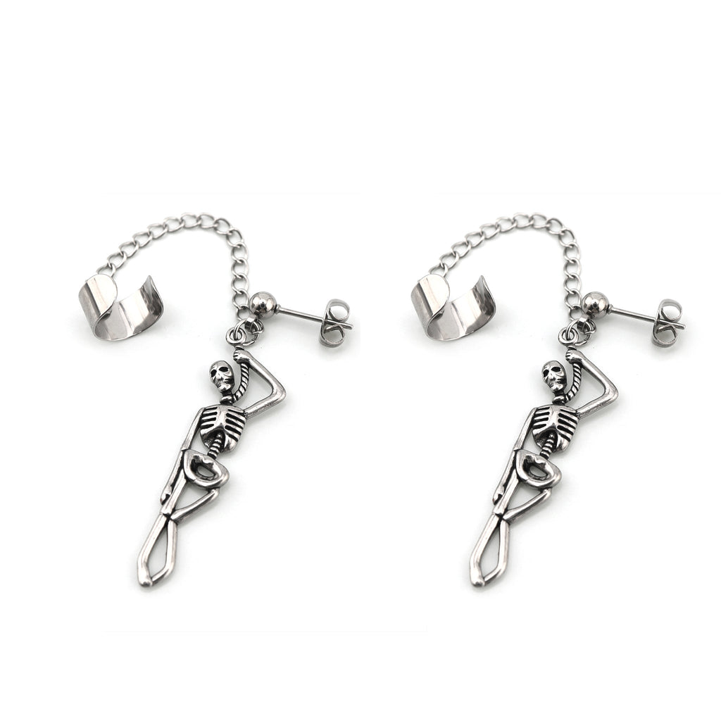 Openwork Skull Chain Dangle Stainless Steel Earrings - product image 5