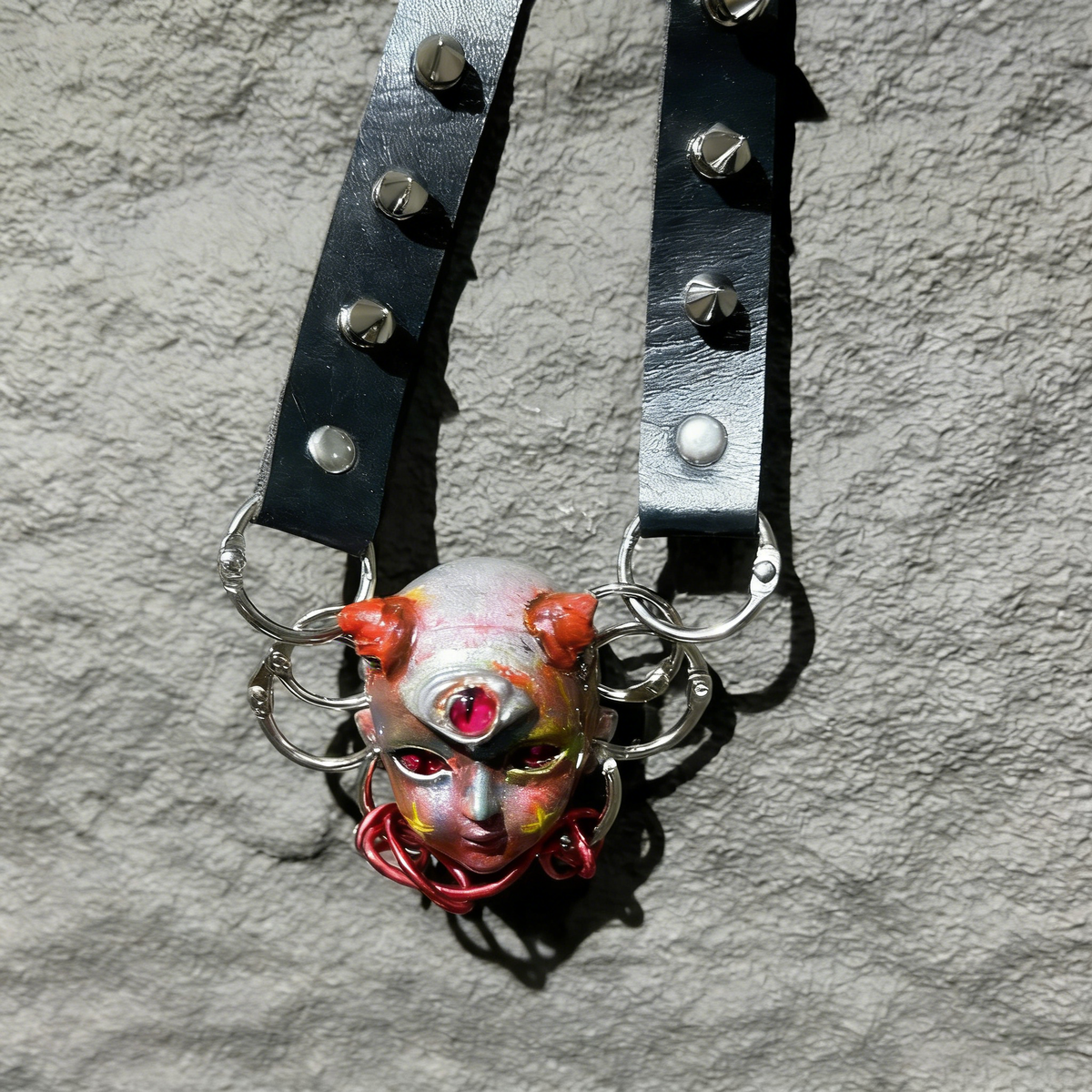 Industrial Grunge "Mutant" Third Eye Doll Choker - Red Wire & Large O-Rings - Crux Jewelry product image 3