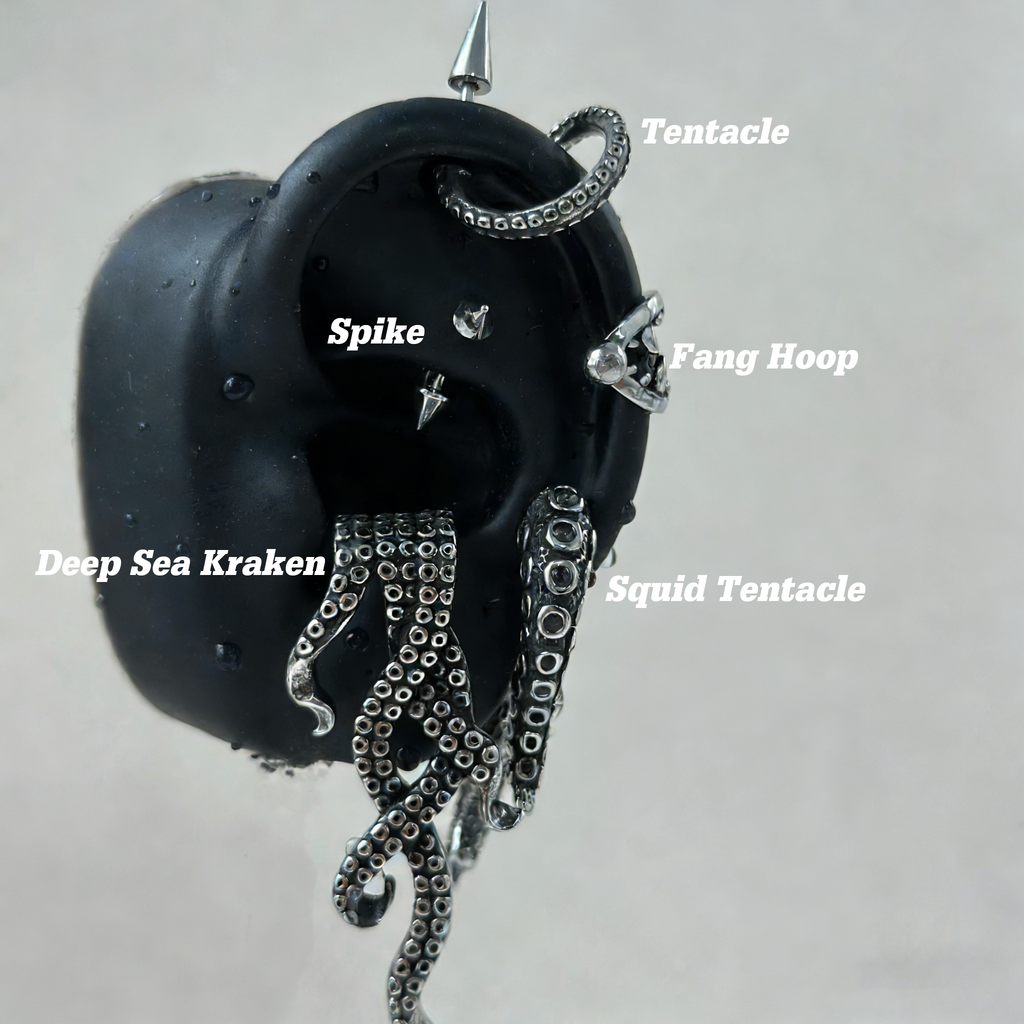 The "Abyss" Collection | Deep Sea Kraken & Tentacle Earrings Stack - ear and cartilage jewelry 2