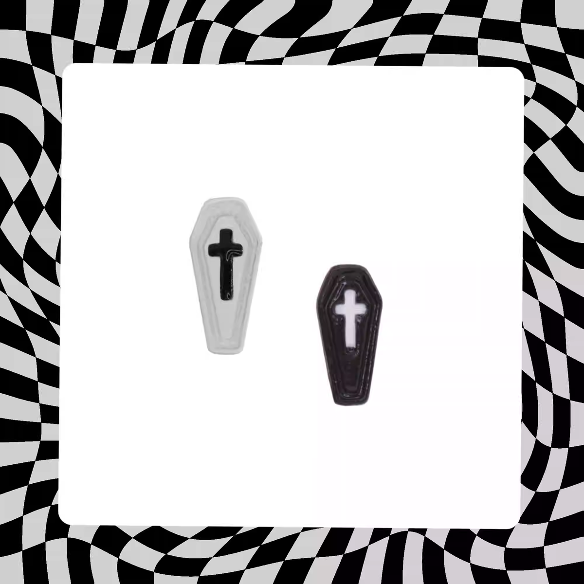 Hallowmas - Gothic Resin Cross Coffin Stainless Steel Ear Studs - product overview