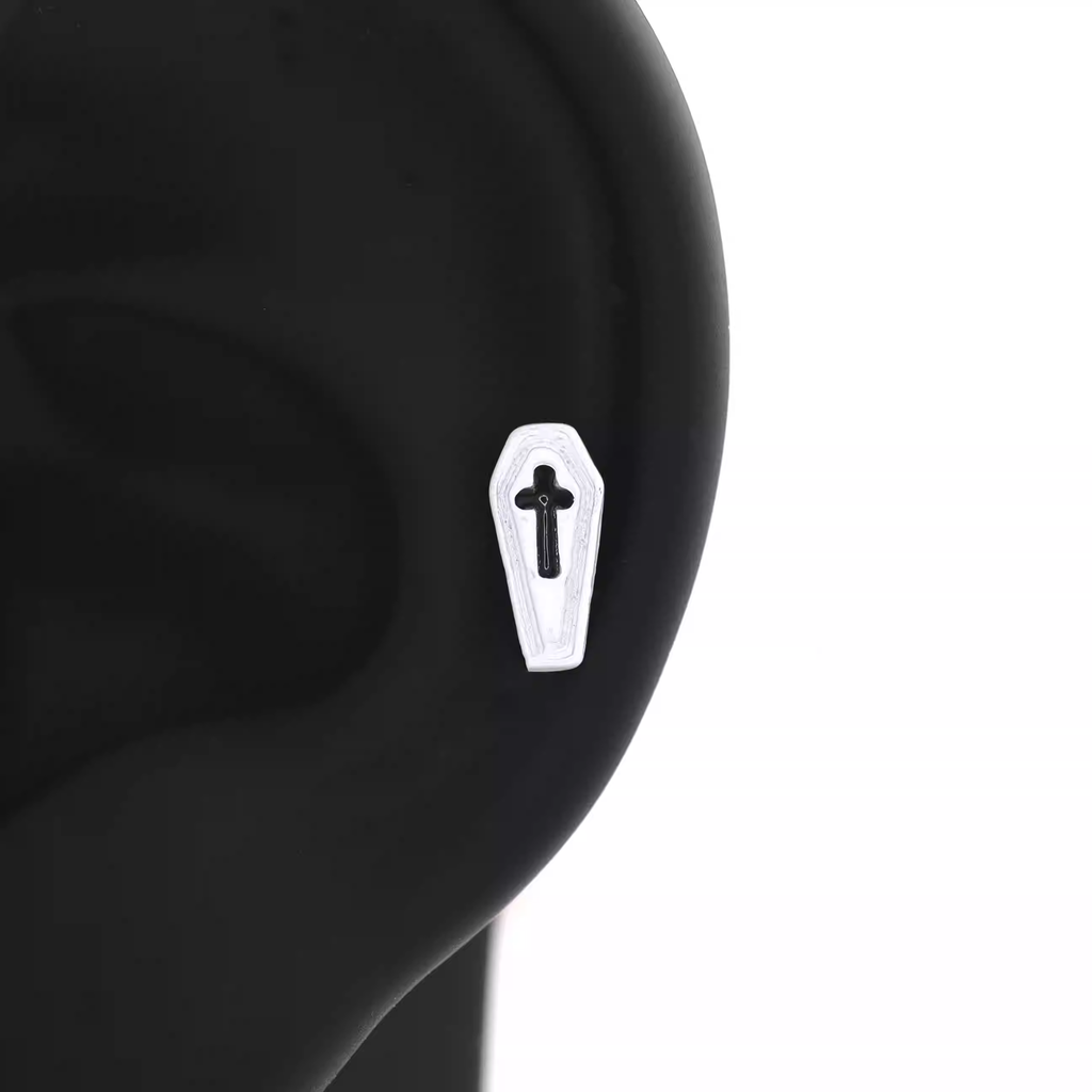 Hallowmas - Gothic Resin Cross Coffin Stainless Steel Ear Studs - Black