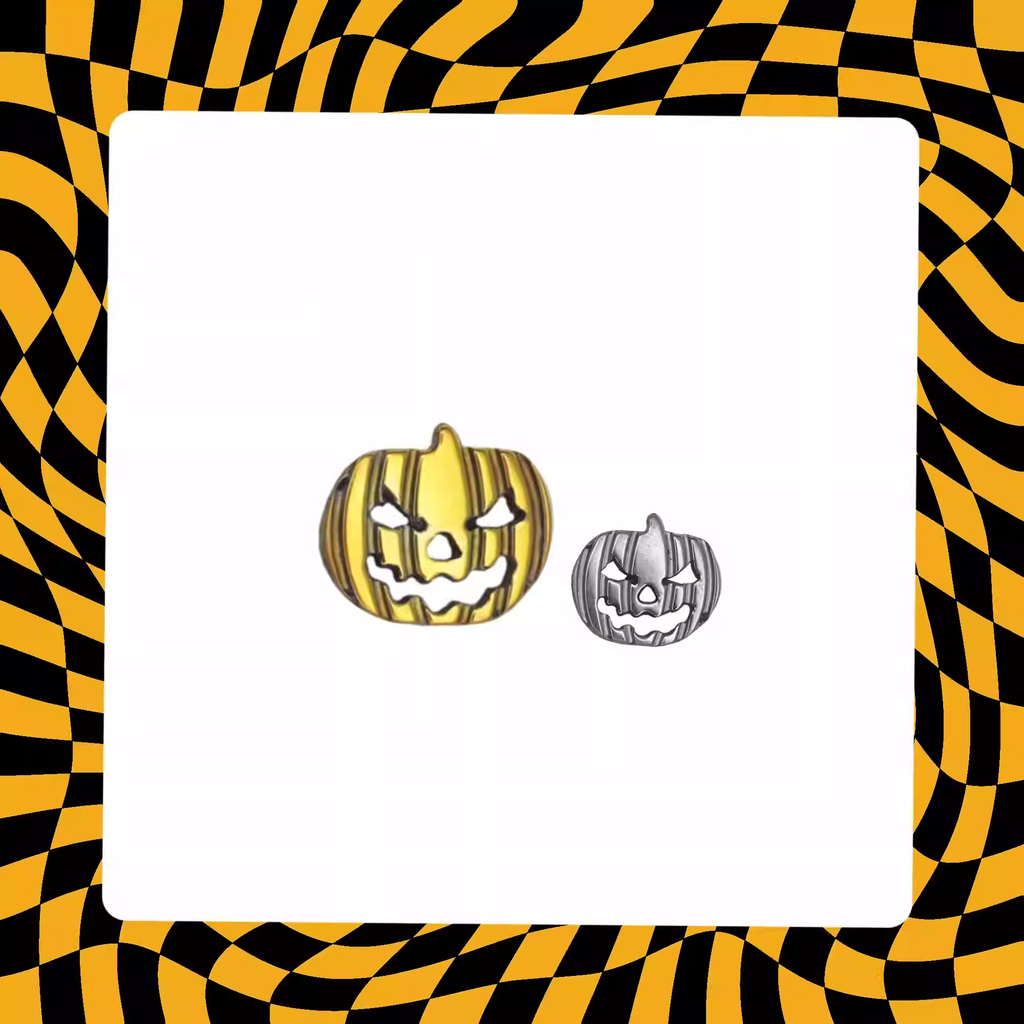 Hallowmas - Engraved Pumpkin Head Titanium Ear Studs - product overview