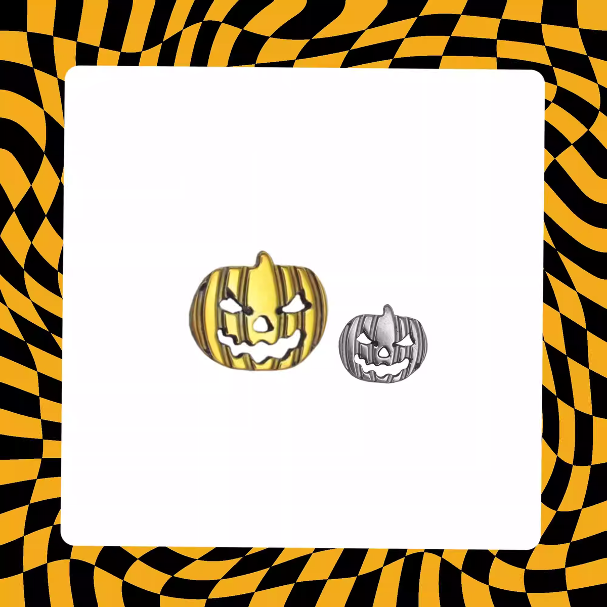 Hallowmas - Engraved Pumpkin Head Titanium Ear Studs - product overview