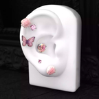 Butterfly Floral Earrings Rose Pink Cartilage & Helix Look - product image 2