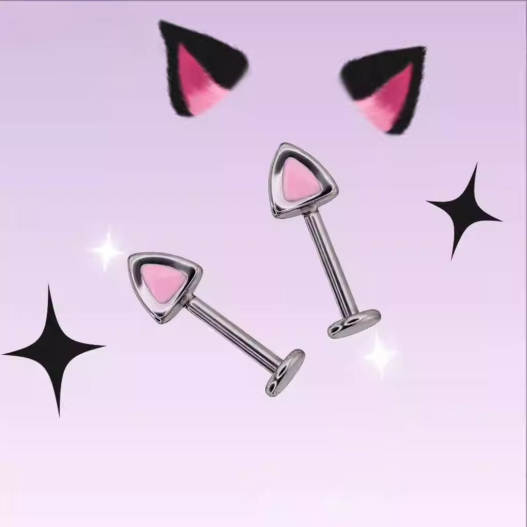 Paws & Purrs - Blue and Pink Cat Ear Stainless Steel Internally Threaded Helix Studs - product overview