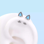 Paws & Purrs - Blue and Pink Cat Ear Stainless Steel Internally Threaded Helix Studs - Blue