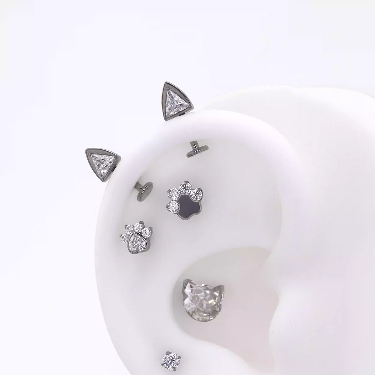 Paws & Purrs - PAIR OF Cat Ear CZ Internally Threaded Titanium Ear Stud - Champagne Gold