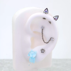 Paws & Purrs - PAIR OF Cat Ear CZ Internally Threaded Titanium Ear Stud - Champagne Gold