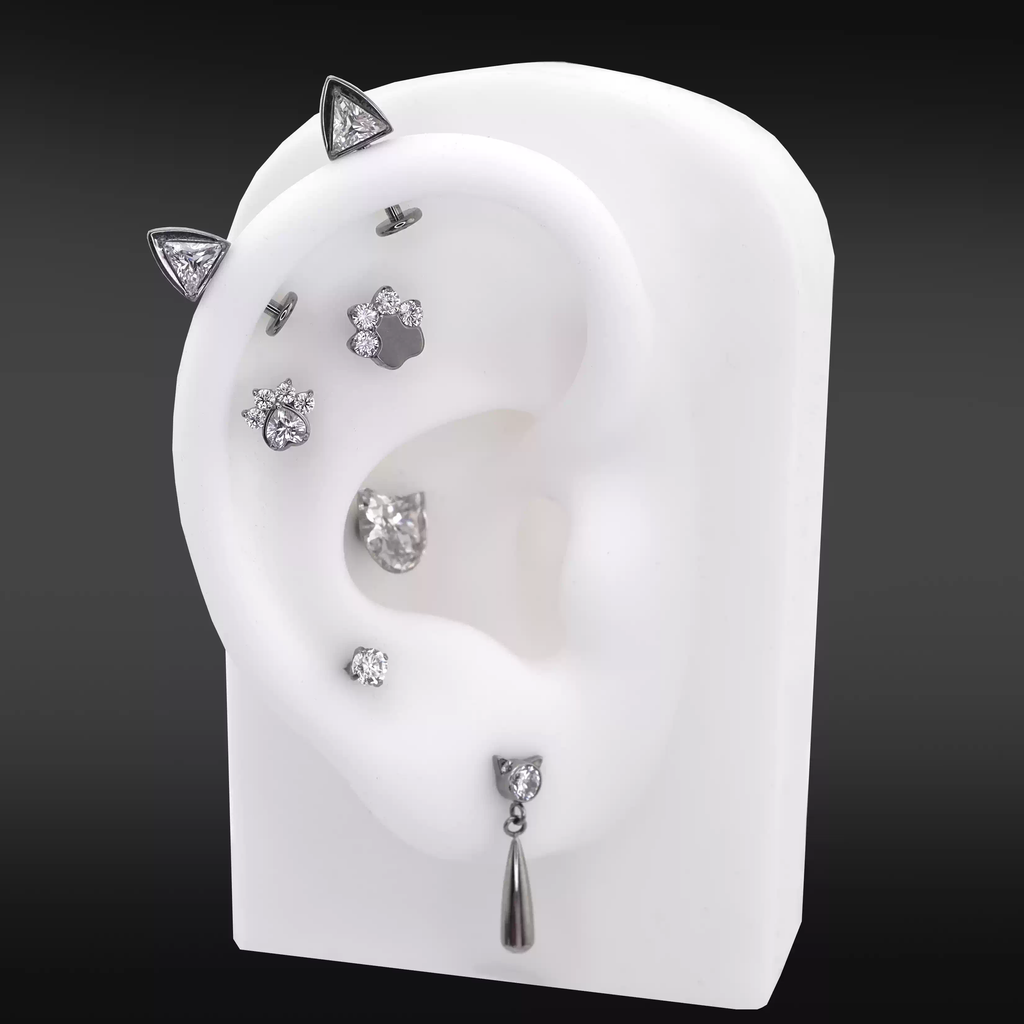Paws & Purrs - PAIR OF Cat Ear CZ Internally Threaded Titanium Ear Stud - Champagne Gold