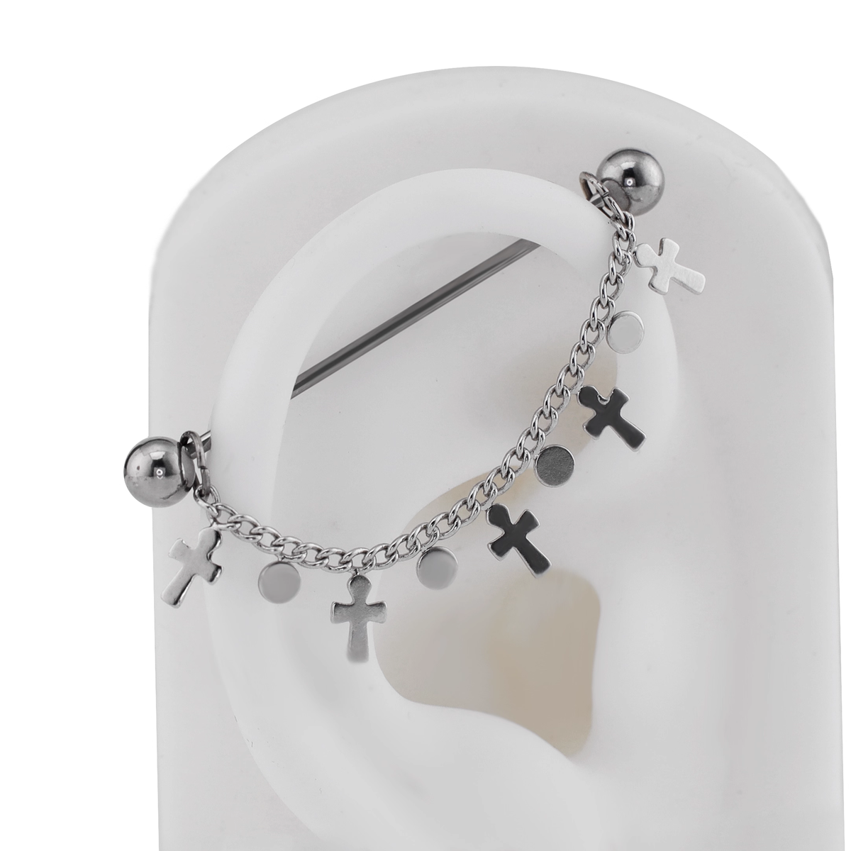 Metal Gotic Cross Stainless Steel Ear Chain - Metal Gotic Cross Stainless Steel Ear Chain - Cross Chain & Industiral Bar