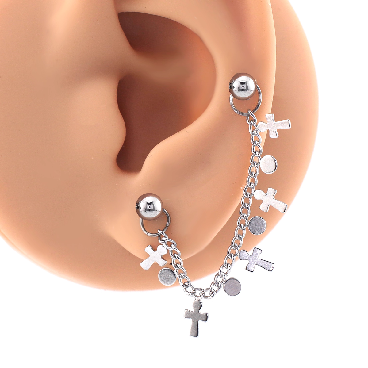 Metal Gotic Cross Stainless Steel Ear Chain - Metal Gotic Cross Stainless Steel Ear Chain - Cross Chain & Ear Stud