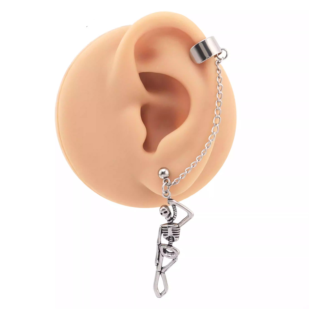 Openwork Skull Chain Dangle Stainless Steel Earrings - product overview