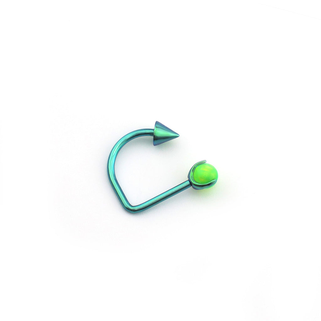 16G Opal Spike Titanium U-Ring | Lip Helix Cartilage Ear Stud - Snake Green