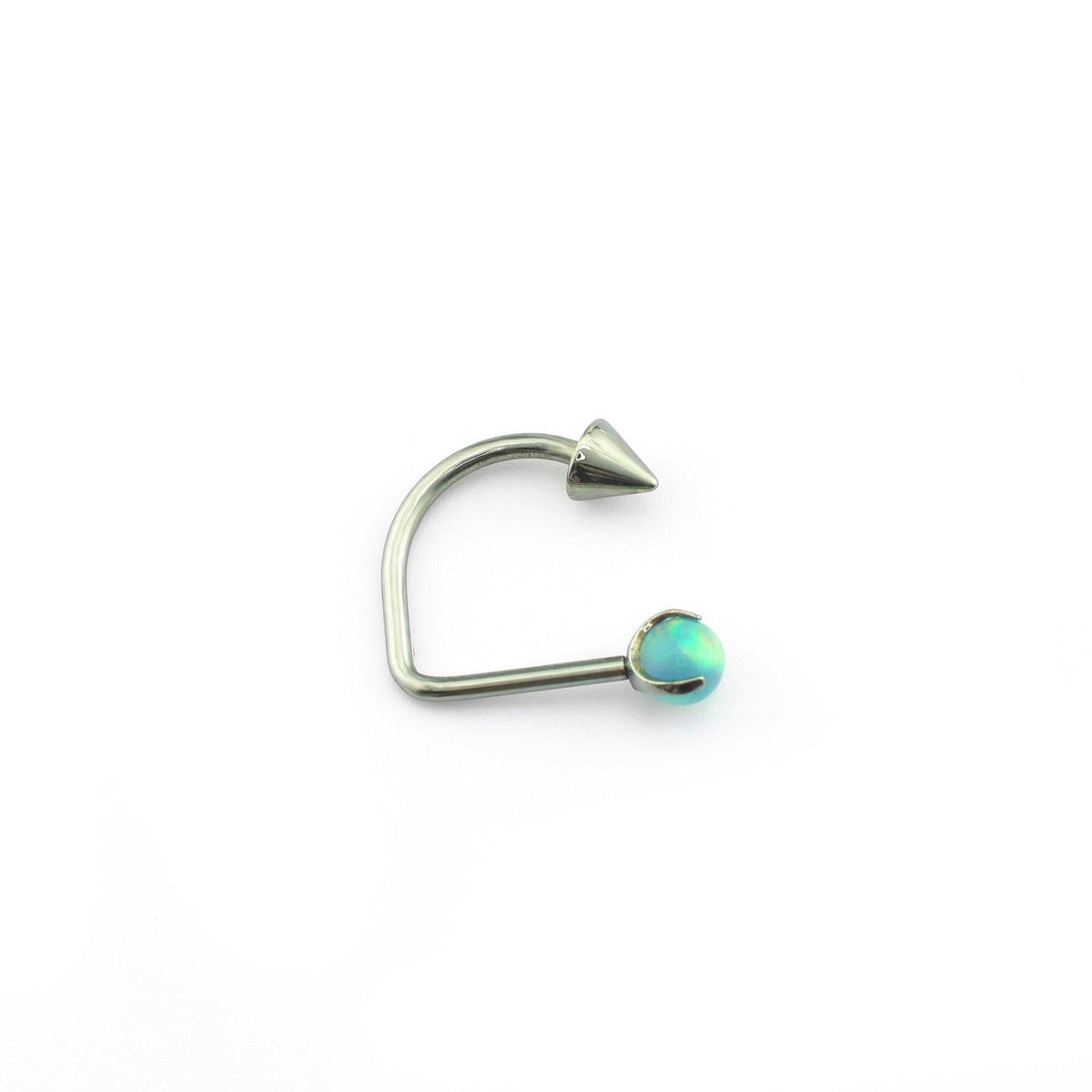 16G Opal Spike Titanium U-Ring | Lip Helix Cartilage Ear Stud - Forest Green