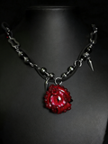 thulhu Eye" Red Tentacle Pendant Necklace - Black Beads & Silver Spikes - body jewelry 1