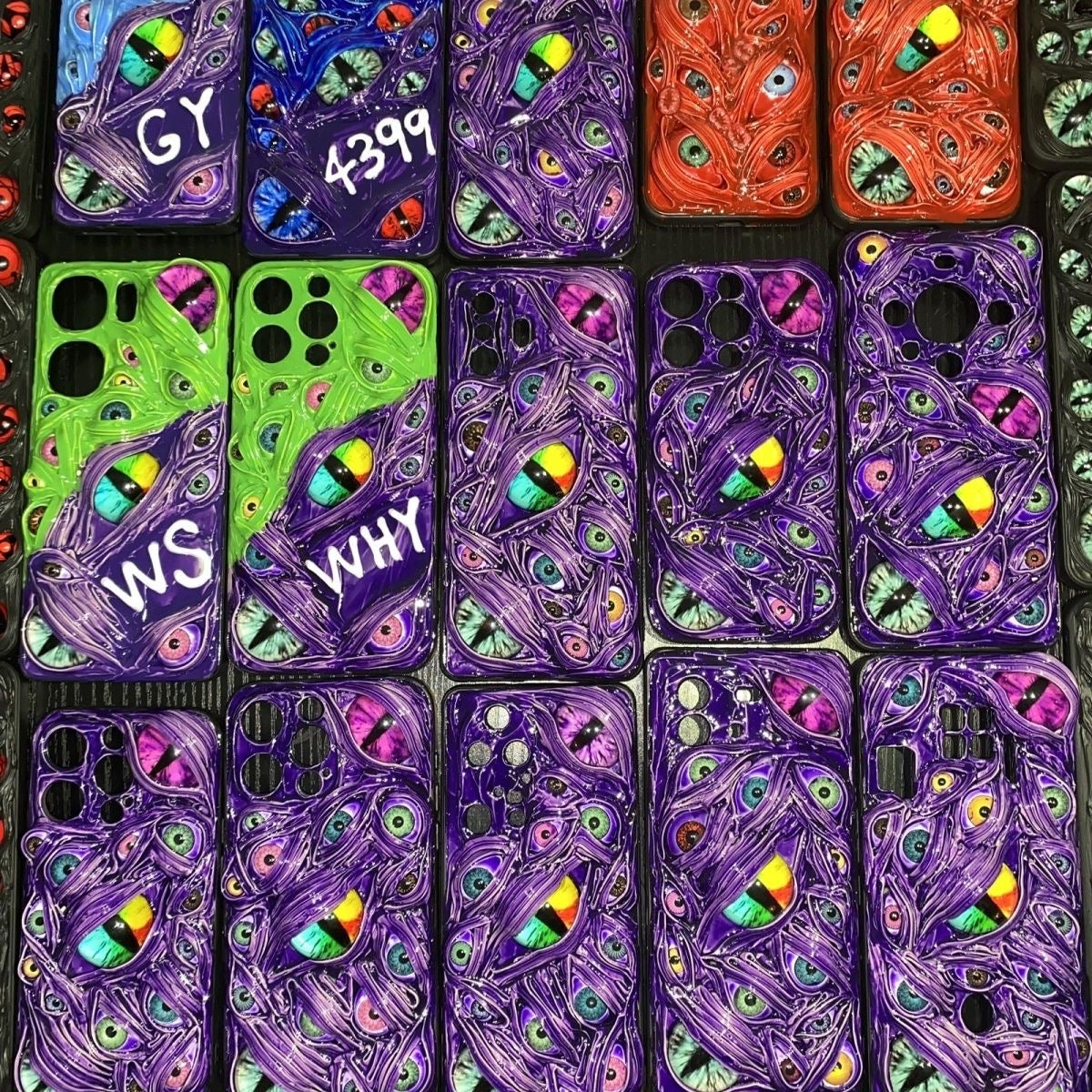 "Graffiti Beast" Custom Name 3D Phone Case | Personalized Hand-Painted Text & Monster Eyes - Crux Jewelry product image 1