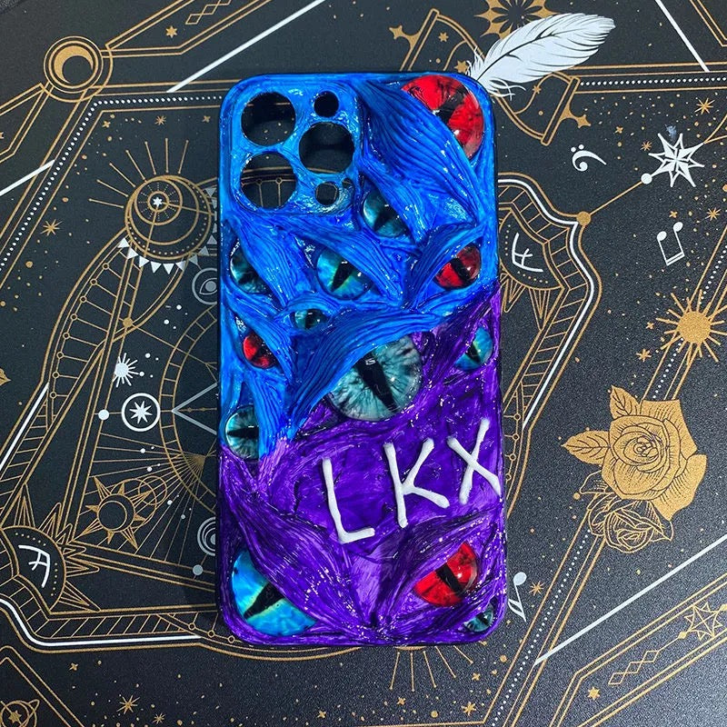 "Graffiti Beast" Custom Name 3D Phone Case | Personalized Hand-Painted Text & Monster Eyes - Crux Jewelry product image 3