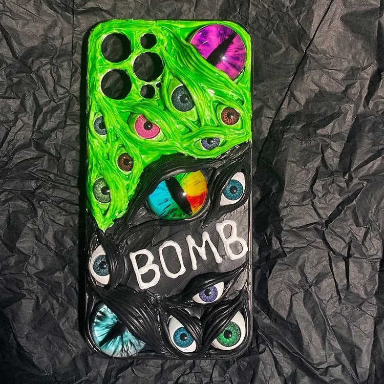 "Graffiti Beast" Custom Name 3D Phone Case | Personalized Hand-Painted Text & Monster Eyes - Crux Jewelry product image 4