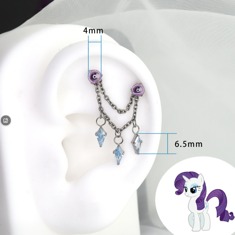 Rarity crystal double-chain piercing dimensions and bar length guide