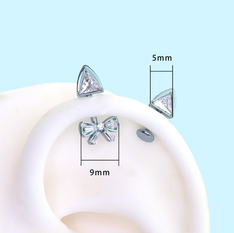 Rainbow Dash crystal bow and triangle stud dimensions