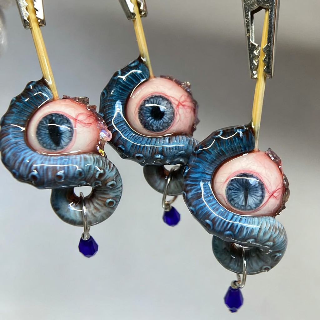 Crimson Abyss Cthulhu Eye – Bloody Tentacle Earrings - Crux Jewelry product image 1