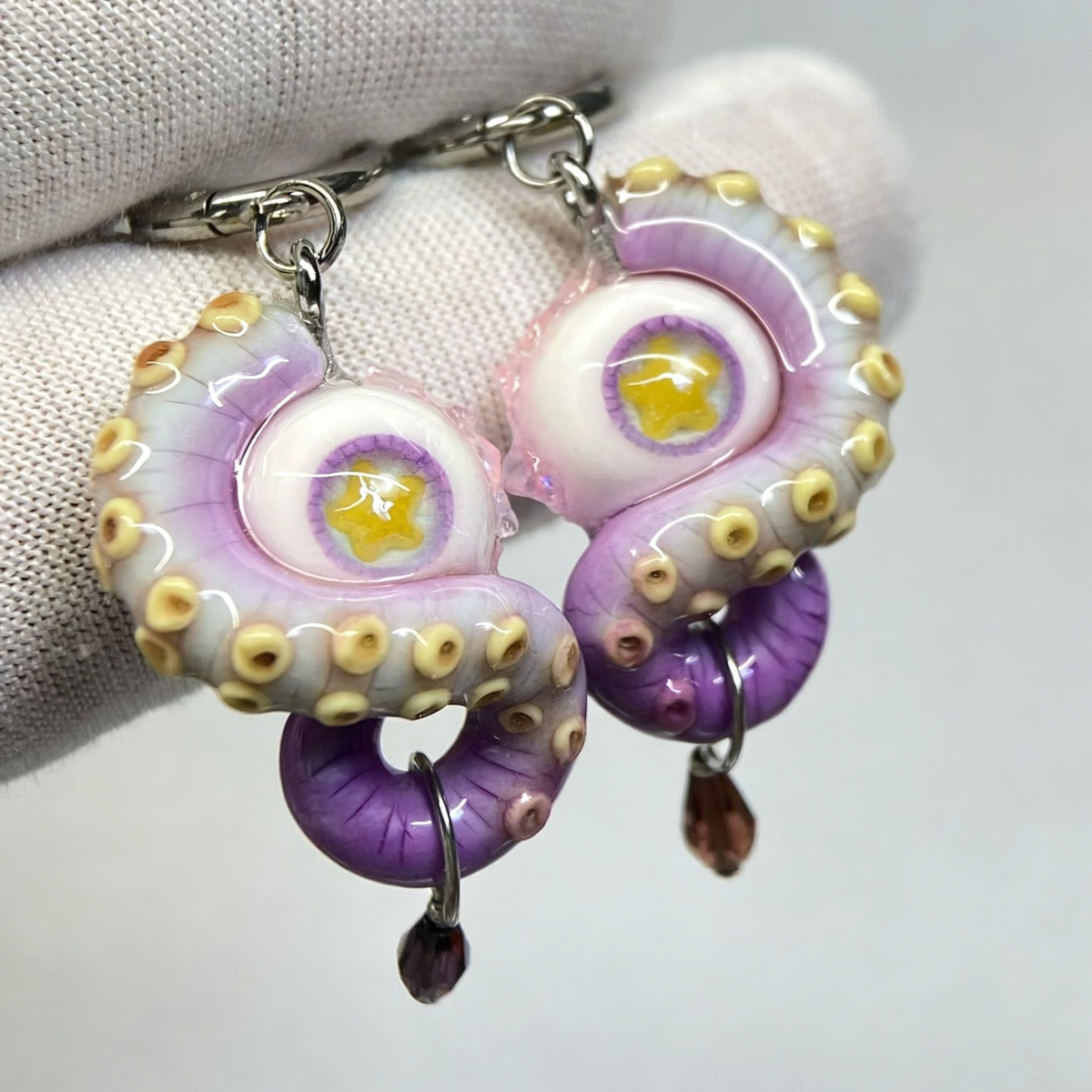 Mystic Star Cthulhu Eye – Purple Tentacle Earrings - Crux Jewelry product image 2