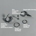Cyberpunk Spiked Tentacle & Dice Ear Stack Silver Earring Set - ear and cartilage jewelry 3