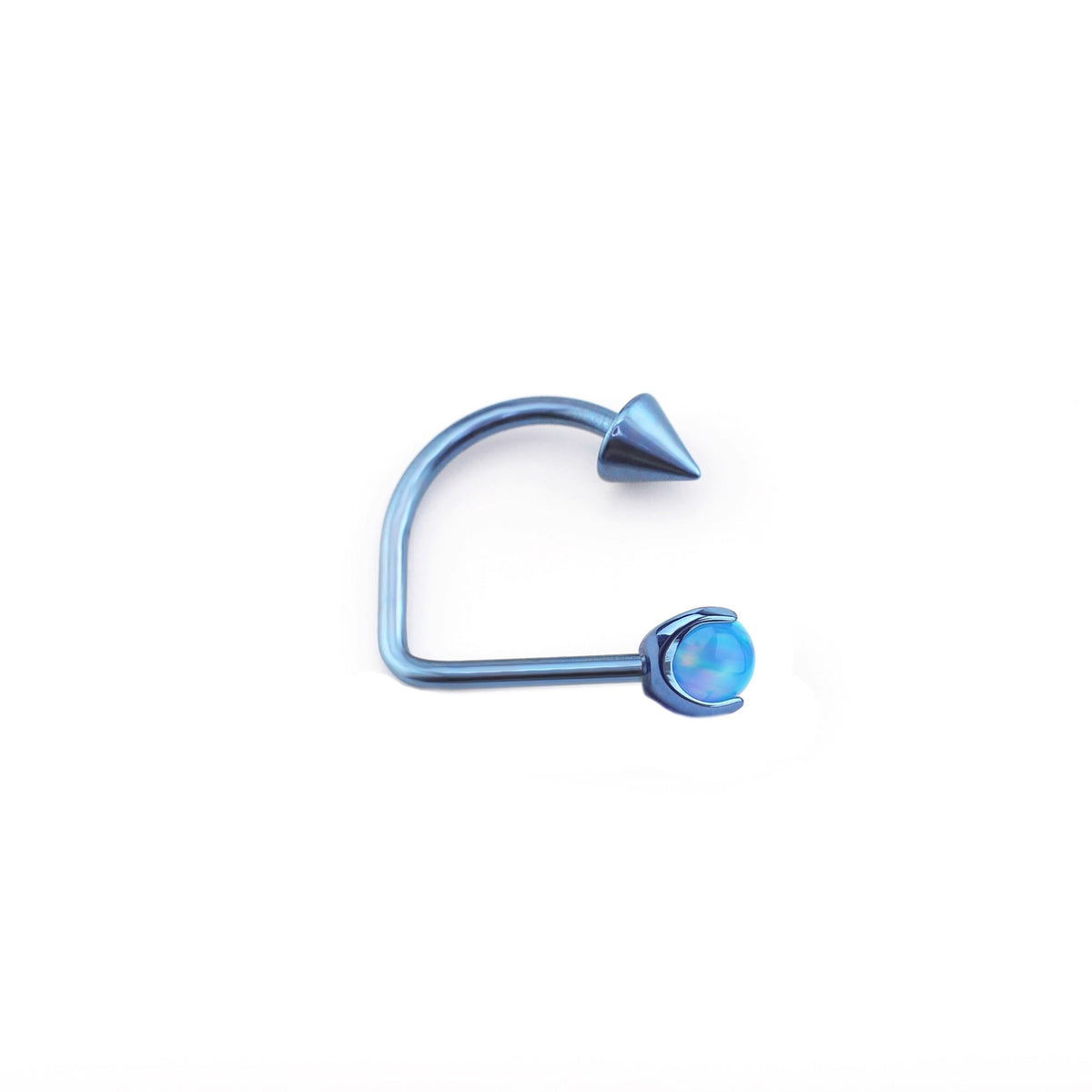 16G Opal Spike Titanium U-Ring | Lip Helix Cartilage Ear Stud - Misty Blue