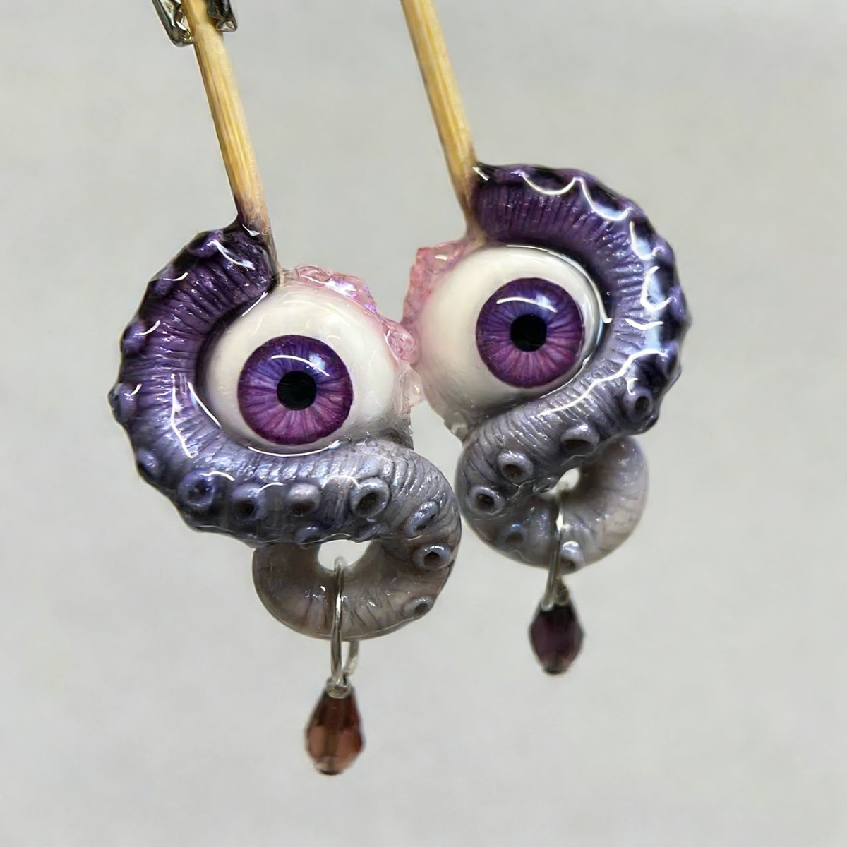 Cthulhu Eye – Pupil Detail Octopus Tentacle Earrings in Sky & Teal Blue - Crux Jewelry product image 4