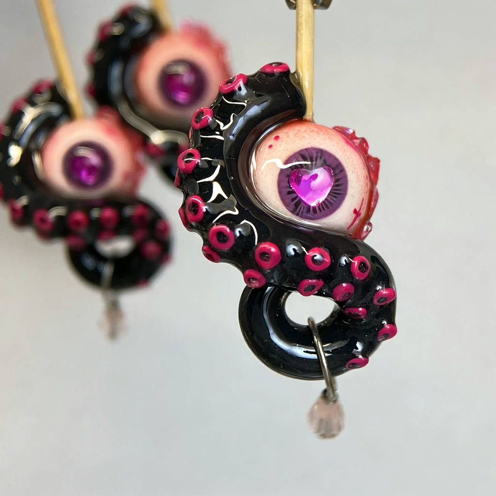 Gothic Heart of the Abyss – Cthulhu Eye Tentacle Earrings - Crux Jewelry product image 1