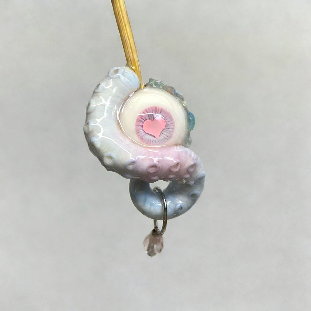 Cthulhu Eye – Heart Detail Octopus Tentacle Earrings in Blue & Pink - Crux Jewelry product image 2