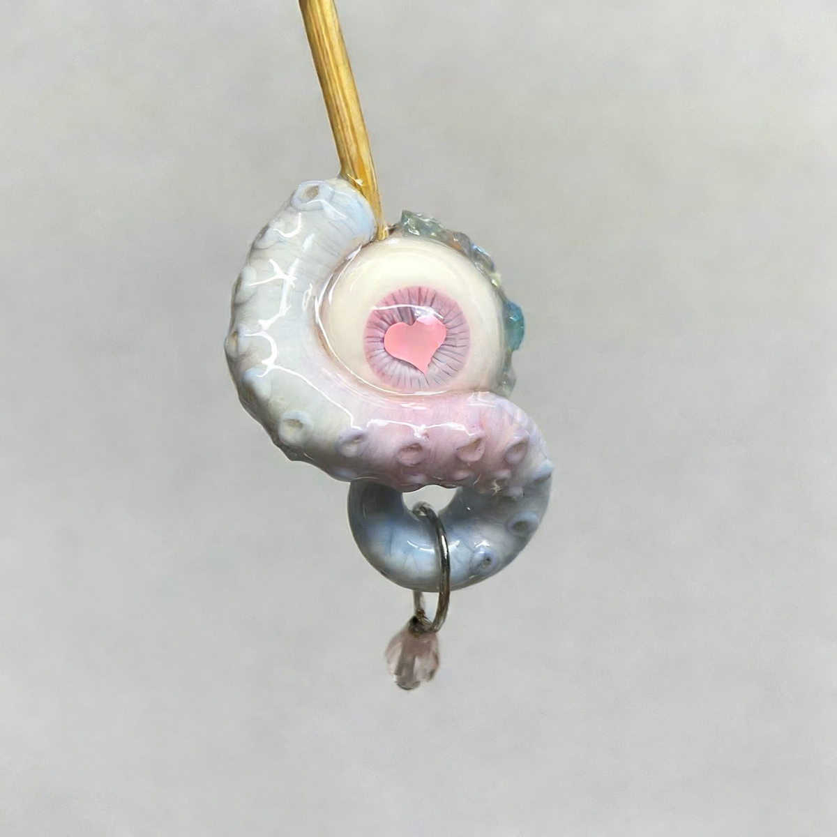 Cthulhu Eye – Heart Detail Octopus Tentacle Earrings in Blue & Pink - Crux Jewelry product image 2
