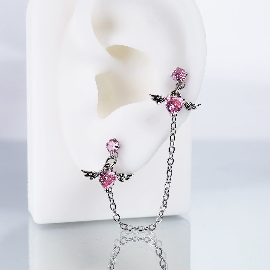 Double CZ Wing Stainless Steel Ear Chain - product overview