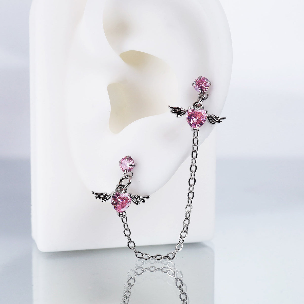 Double CZ Wing Stainless Steel Ear Chain - product overview