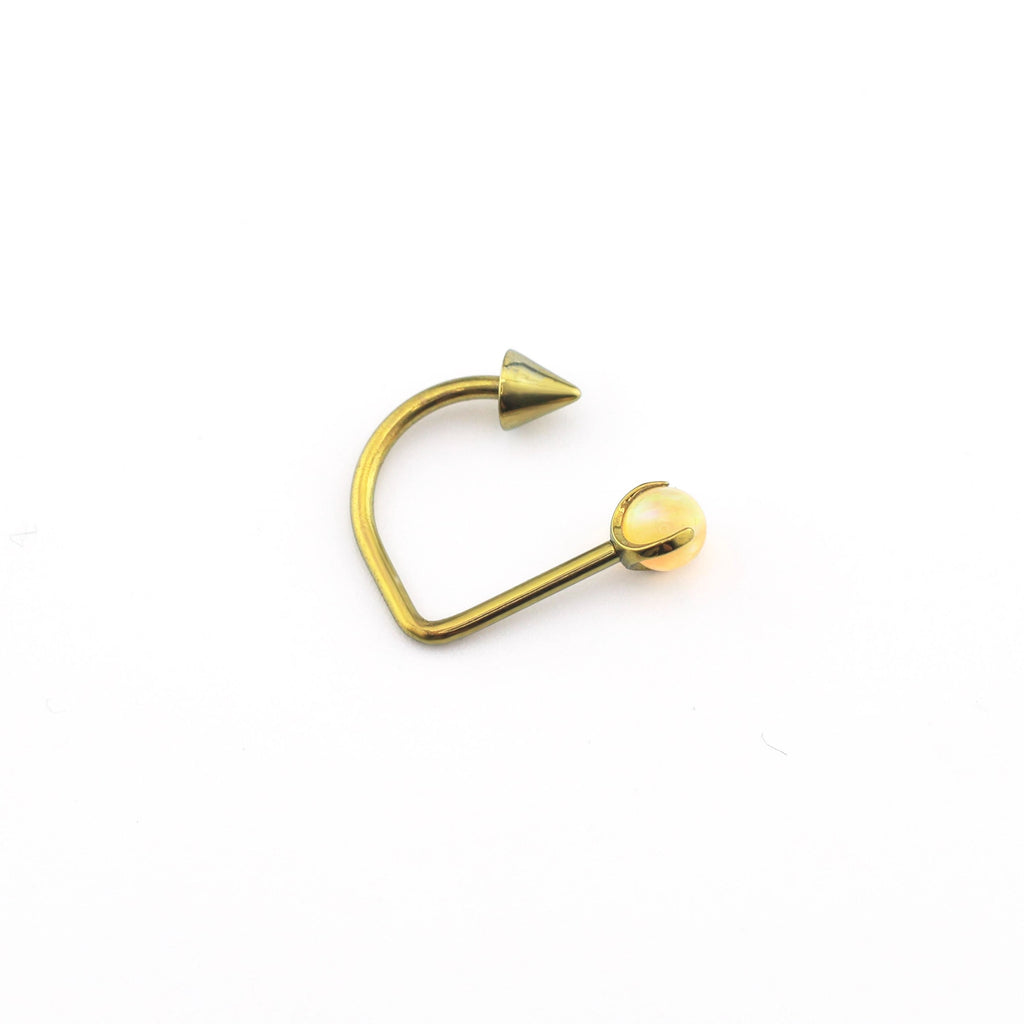 16G Opal Spike Titanium U-Ring | Lip Helix Cartilage Ear Stud - Light Yellow