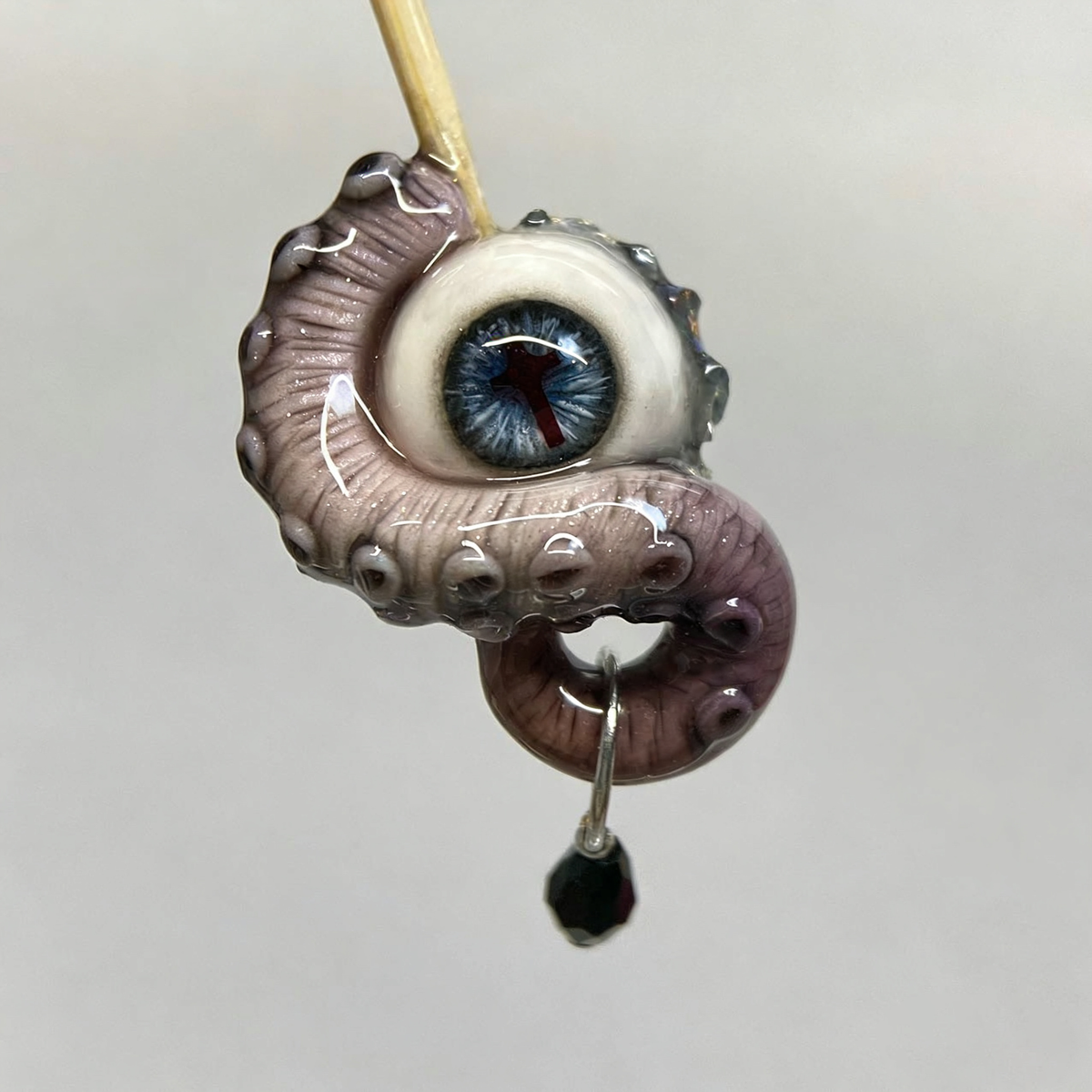Cthulhu Eye – Monochrome Black & Gray Tentacle Earrings with Realistic Eyeball - Crux Jewelry product photo