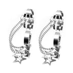 Black & White Chain Pentagram Stainless Steel Ear Clips - White