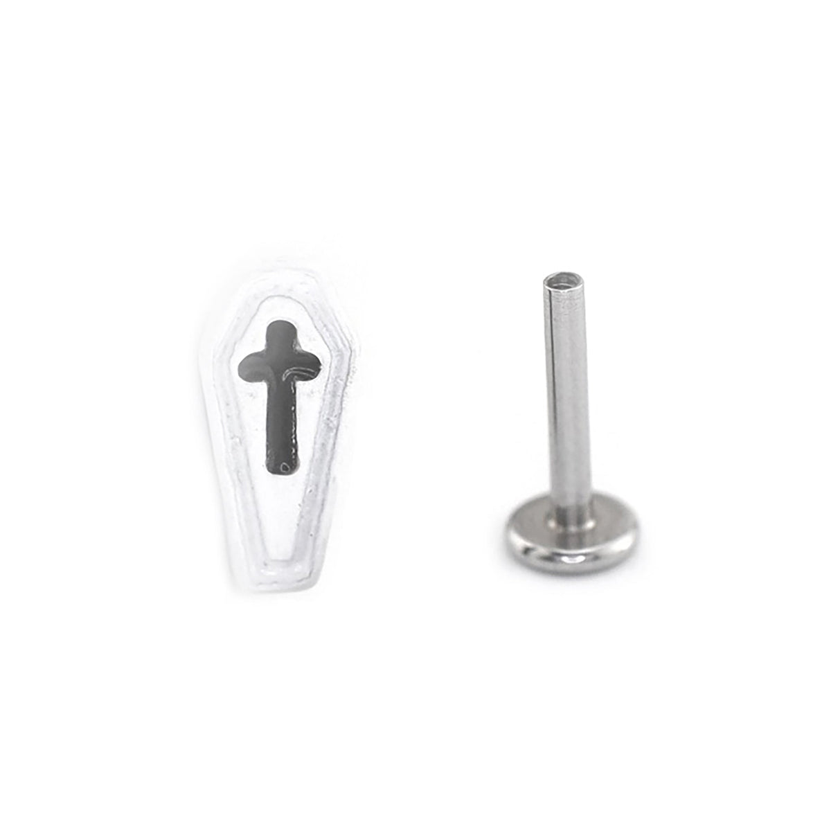 Hallowmas - Gothic Resin Cross Coffin Stainless Steel Ear Studs - White