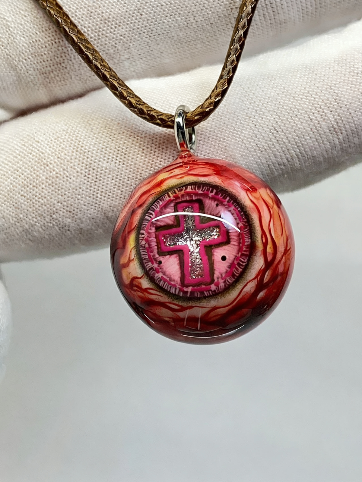 Sacred Chaos Pink Cross Eyeball Necklace | Creepy Cute Handmade Gothic Accessory(1PCS) - Crux Jewelry product image 1