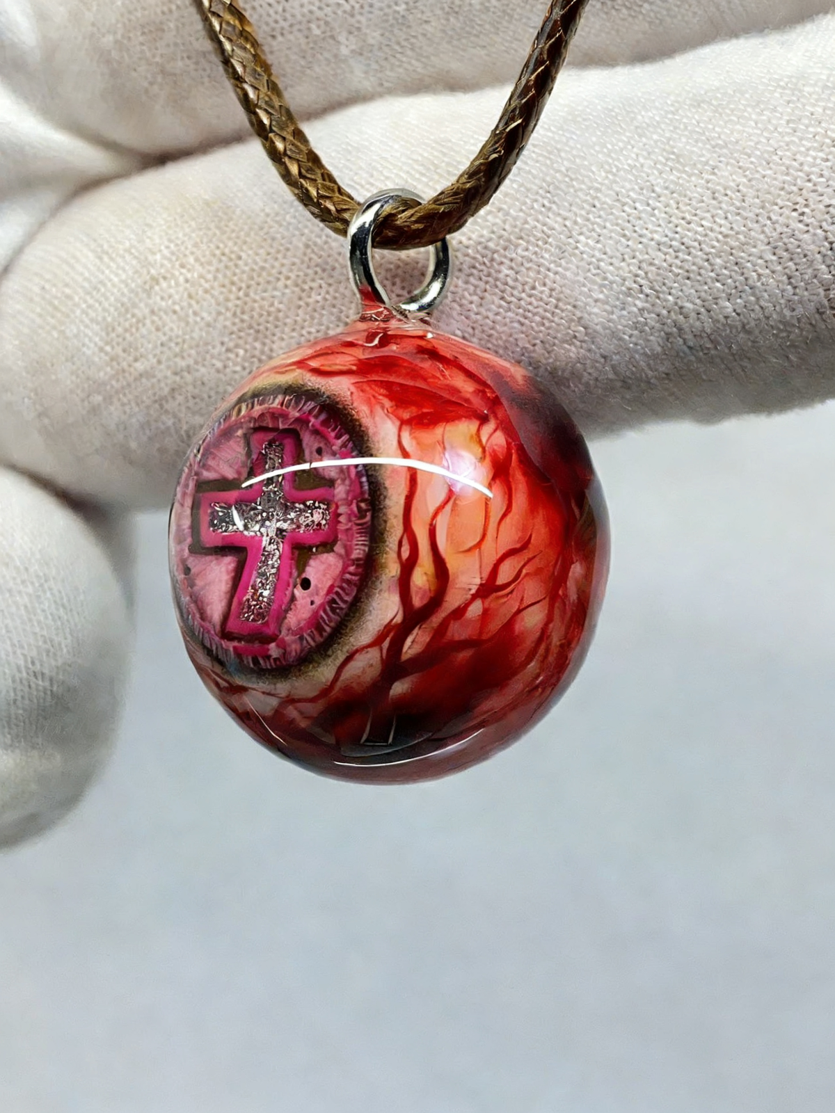 Sacred Chaos Pink Cross Eyeball Necklace | Creepy Cute Handmade Gothic Accessory(1PCS) - Crux Jewelry product image 2
