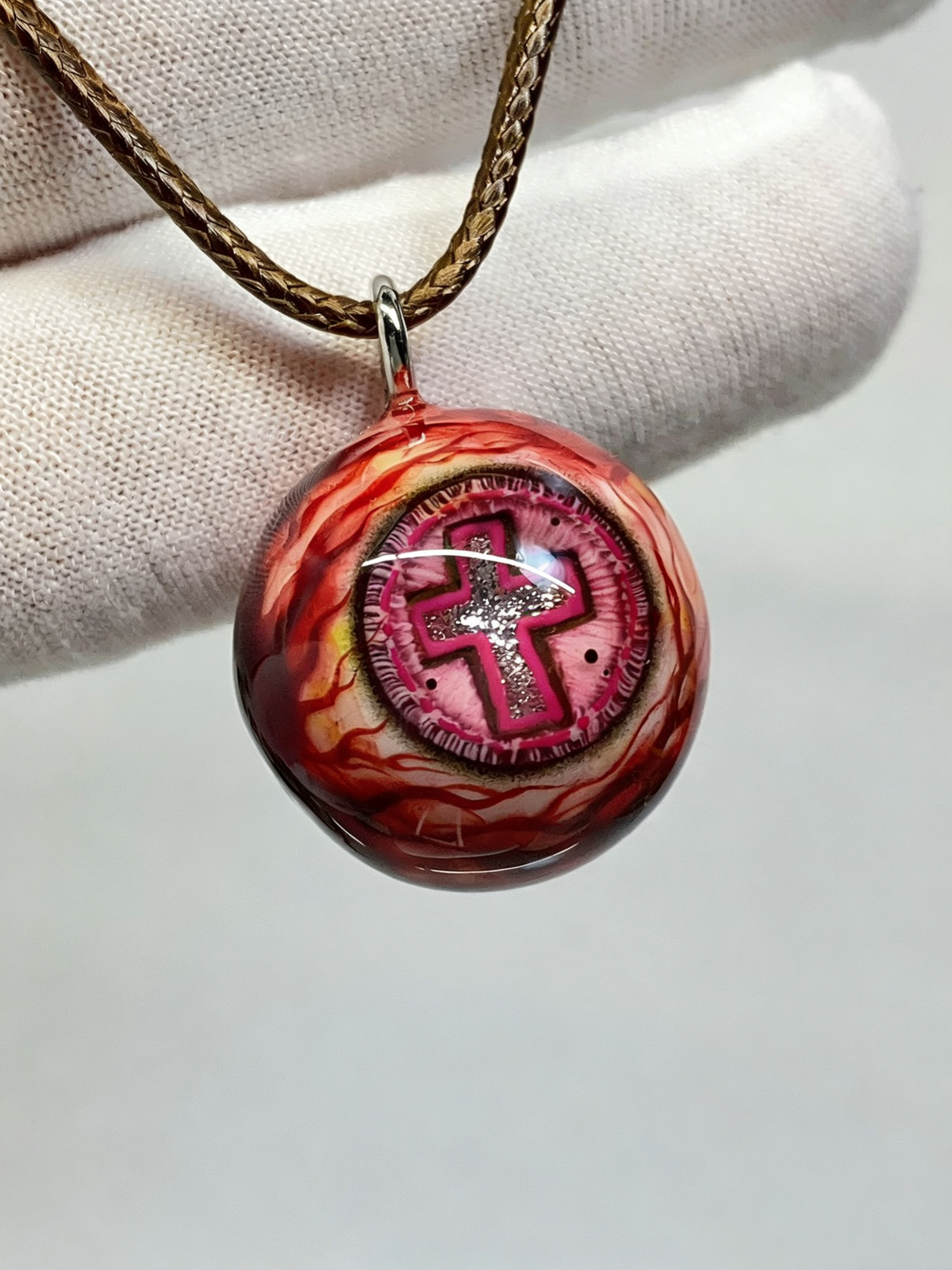Sacred Chaos Pink Cross Eyeball Necklace | Creepy Cute Handmade Gothic Accessory(1PCS) - Crux Jewelry product image 3